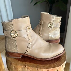 Michael Kors Beige Ankle Booties with Gold Accents